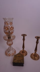Brass, Cut Glass & Hurricane Lamp Lot