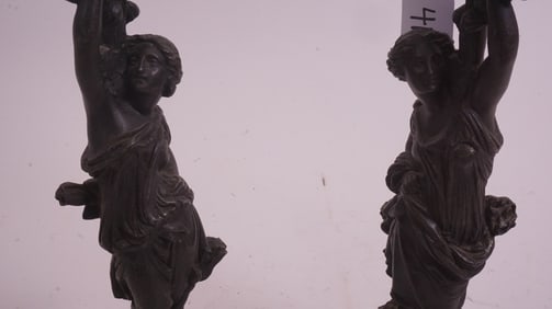 Pair of Bronze Figural Candle Holders