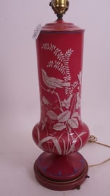 Red Mary Gregory Victorian Lamp