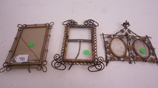 3 Antique Brass Art-Metal Frames