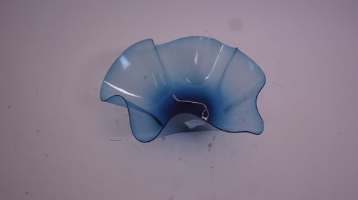 Mid-Century Blue Glass Ruffled Bowl