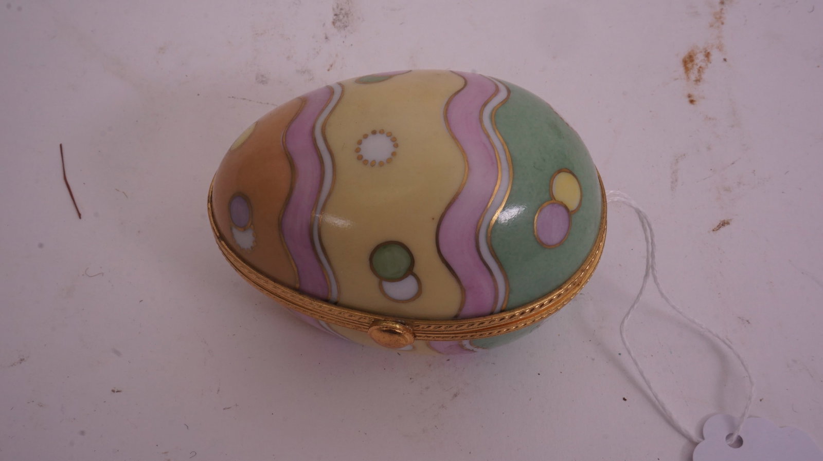 Tiffany Le Tallec Egg Box: Tiffany & Co. Le Tallec egg-shaped hand-painted porcelain box with gilt decoration.