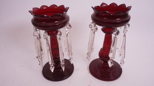 Pair Ruby Victorian Lusters