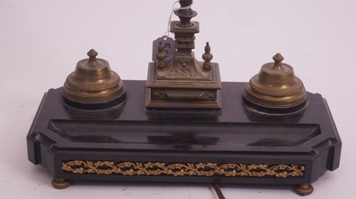 French Bronze Doré Inkwell Lamp