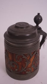 19th c. Oak & Pewter Daubenkrug tankerd stein