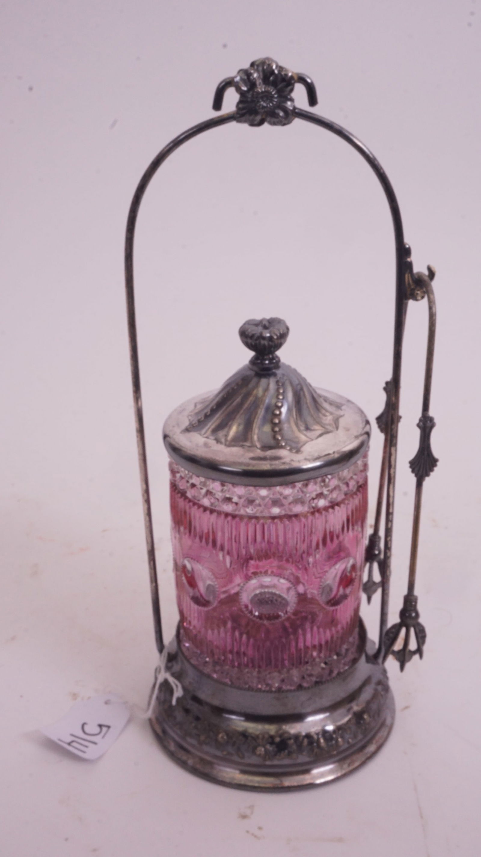 Victorian Silver-Plated Pickle Jar: Victorian pickle jar with silver-plated frame and glass liner.