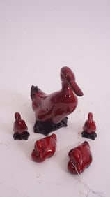 Five Royal Doulton Flambé Ducks