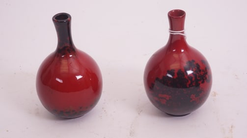 Two Royal Doulton Flambé Woodcut Vases