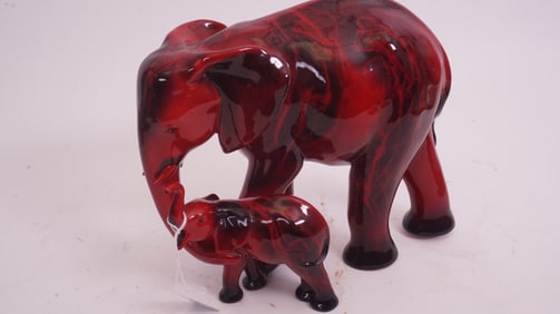 Royal Doulton Flambé Elephant w/ Young