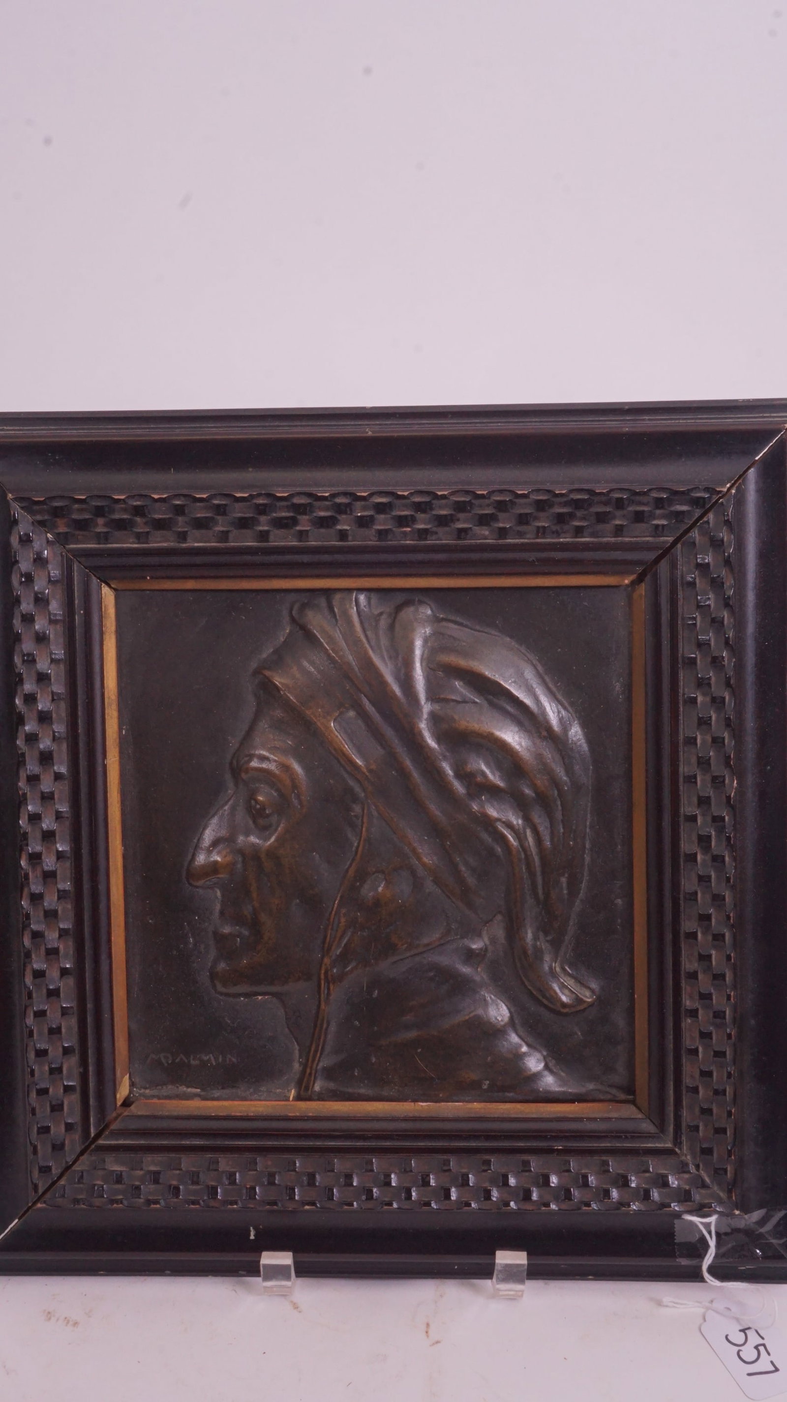 Bronze Relief of Dante Allegri: Bronze relief plaque of Dante Allegri, signed.