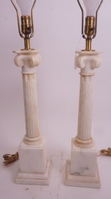 Pair Alabaster Column Lamps