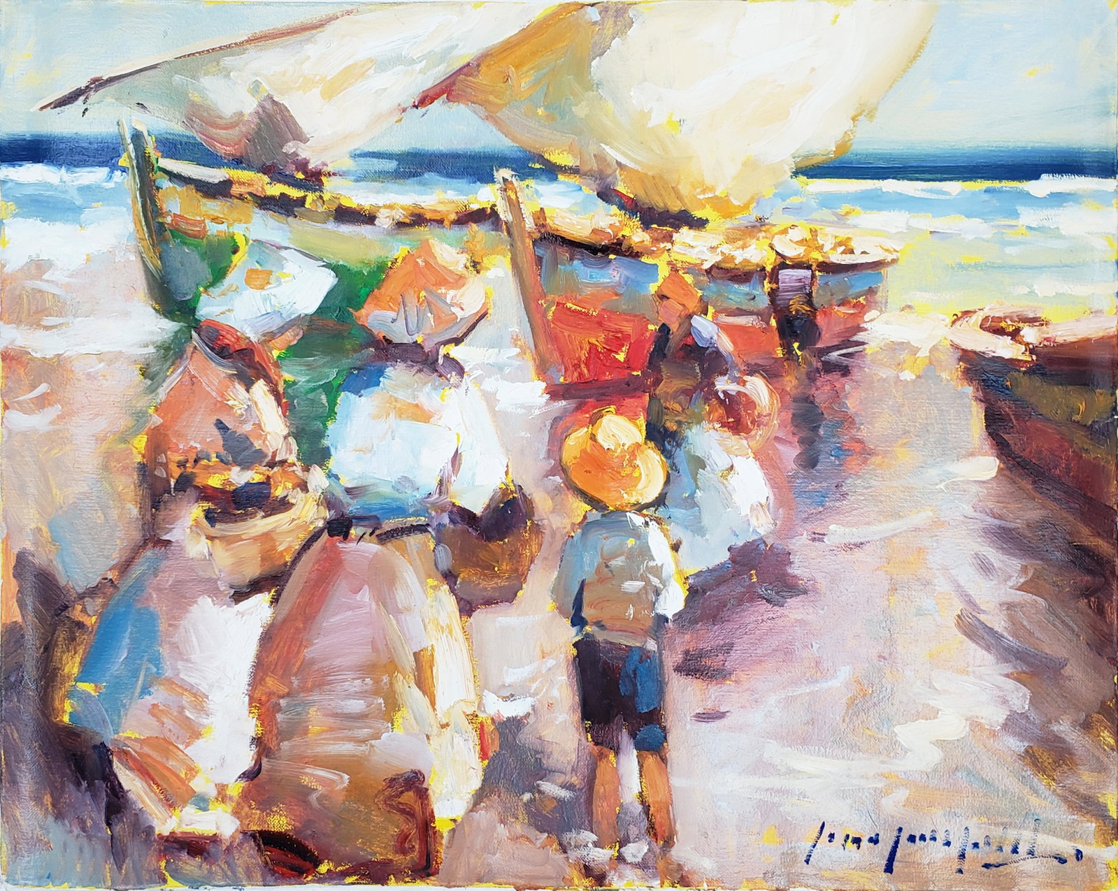 JOHAN PASSAPELL OIL ON CANVAS: "PESCA MEDITERRANEA" 24" X 30" EXCELLENT OCNDITION