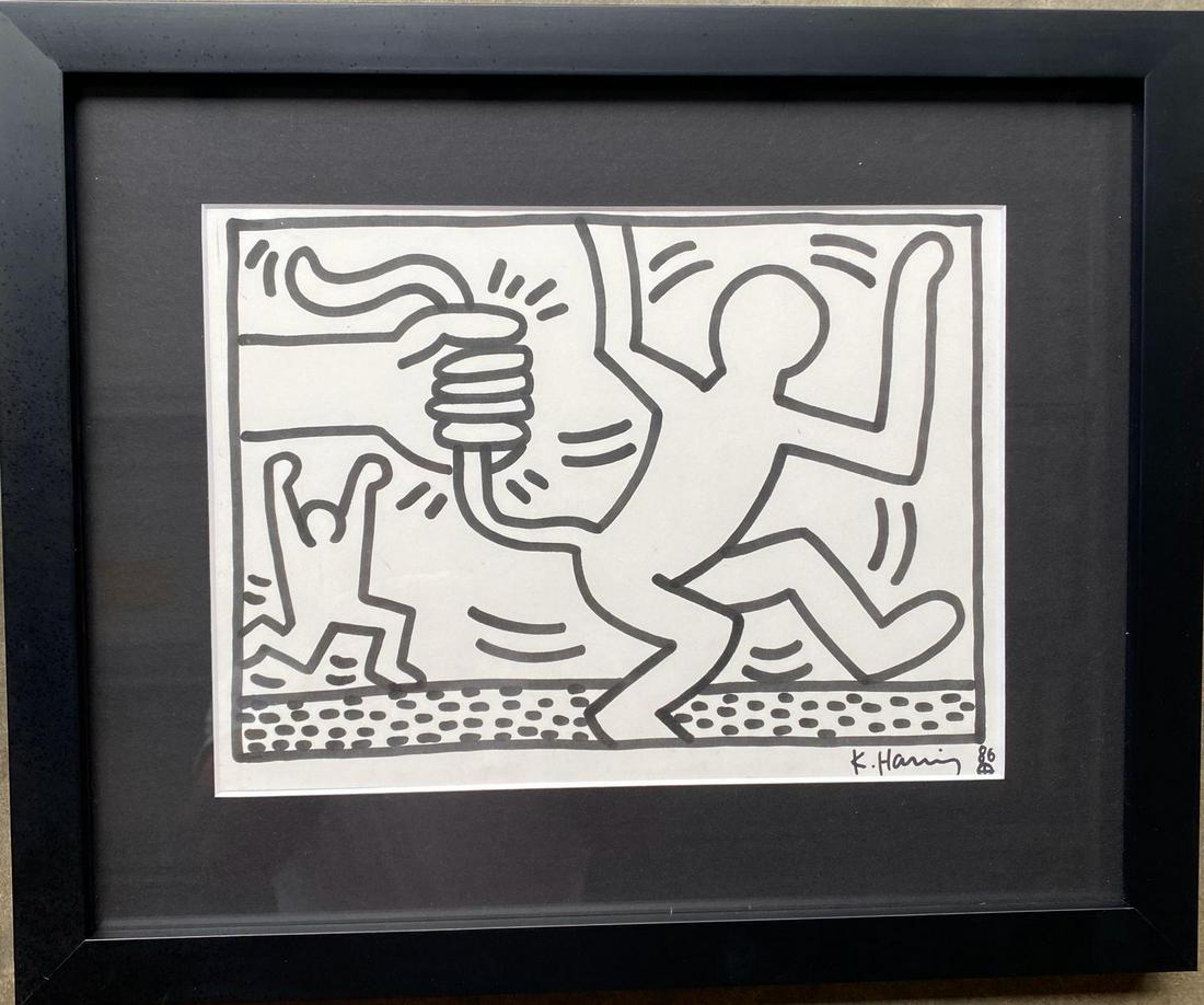 Keith HARING (Attrib.) (1958-1990): BLACK MARKER ON PAPER SIGNED AND DATED 1986 8" X 11"