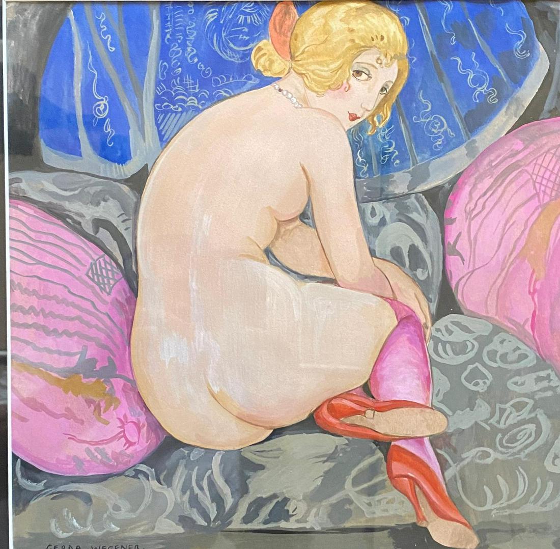 Gerda WEGENER (Attrib.) (1885-1940) watercolor: art deco watercolor on paper 13" x 13" excellent condition