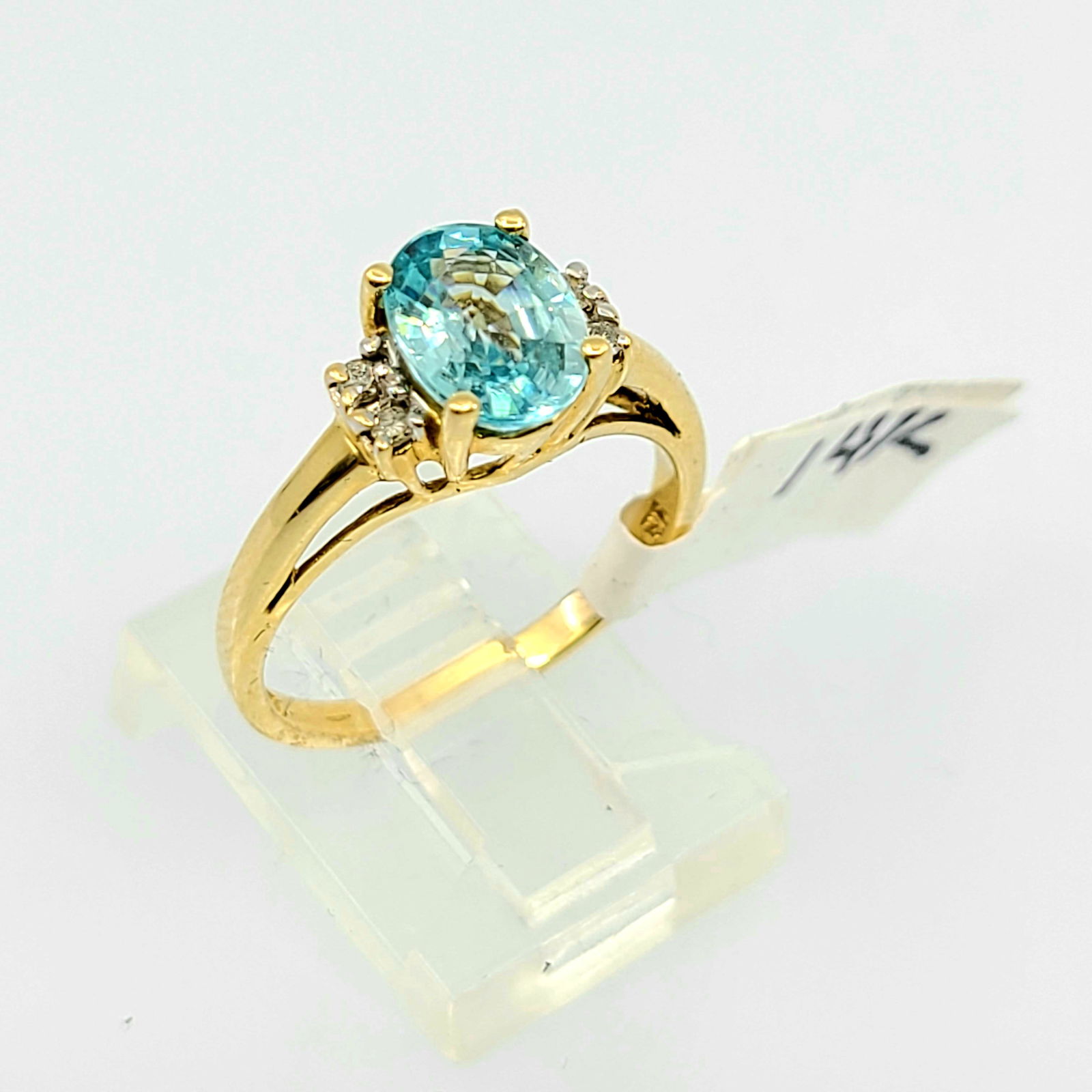 14kt YG Blue Topaz Diamond Ring (1 of 1)