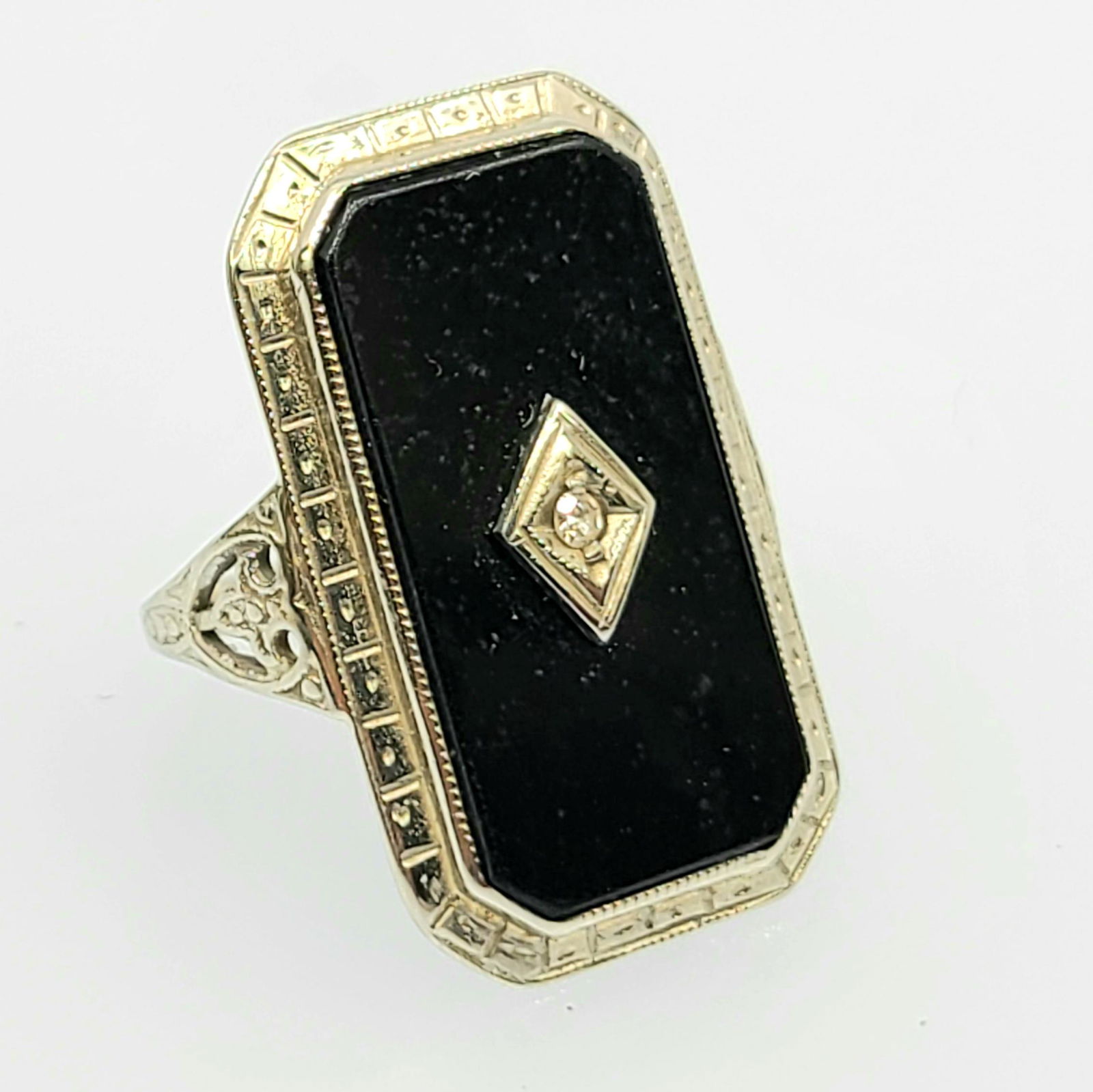 Art Deco 14k WG Onyx with Diamond Ring (1 of 1)
