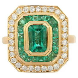 3.03 Ct Emerald Diamond Ring in 18 Karat Yellow Gold