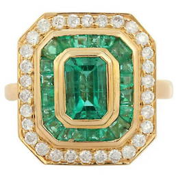 3.03 Ct Emerald Diamond Ring in 18 Karat Yellow Gold