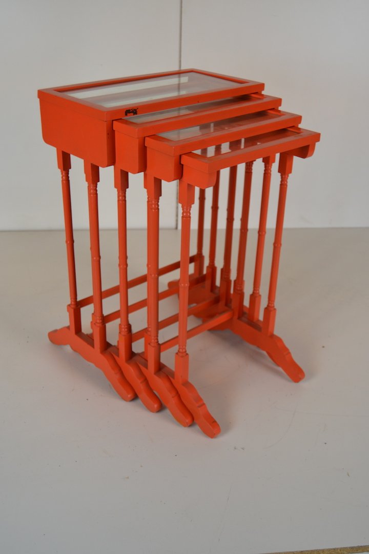 Maison Jansen style orange nesting tables: Maison Jansen style orange nesting tables