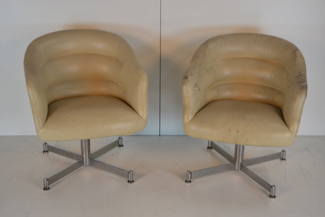 Ward Bennett leather lounge chairs: Labeled on bottom