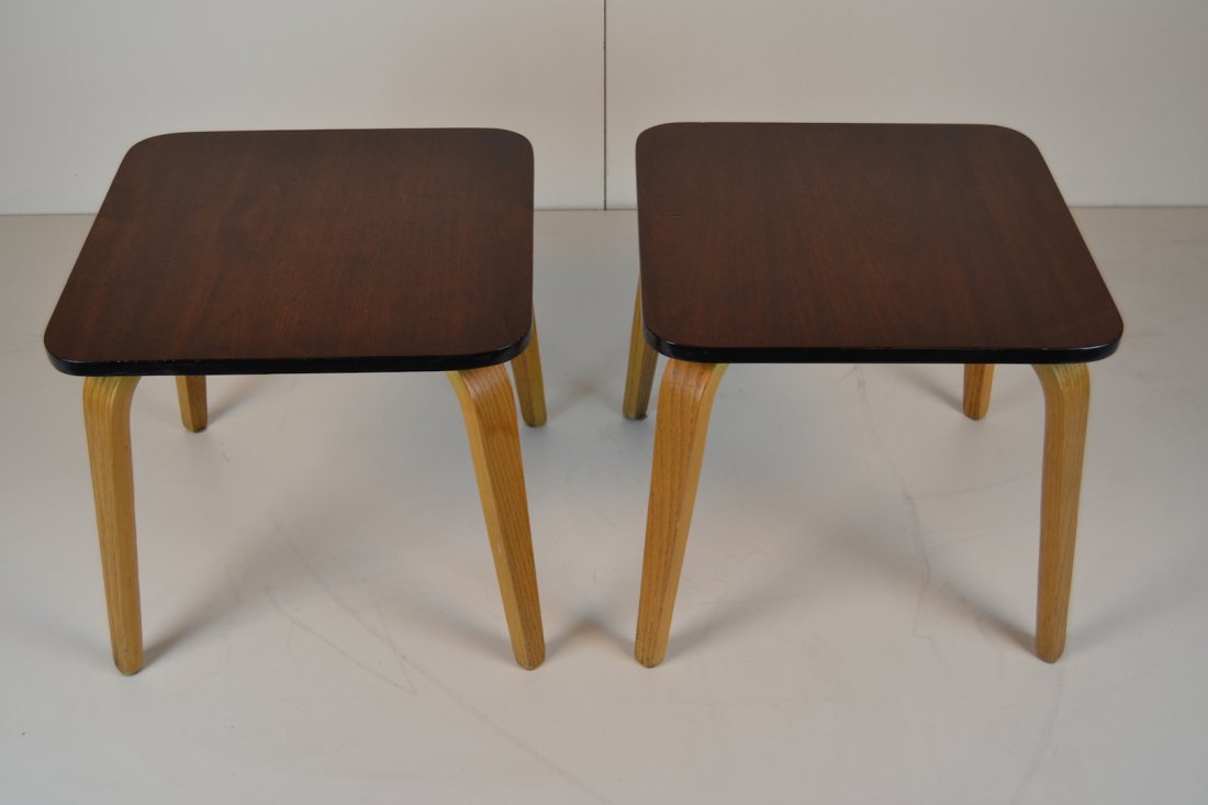Thonet bentwood leg pair of side tables: Thonet bentwood leg pair of side tables