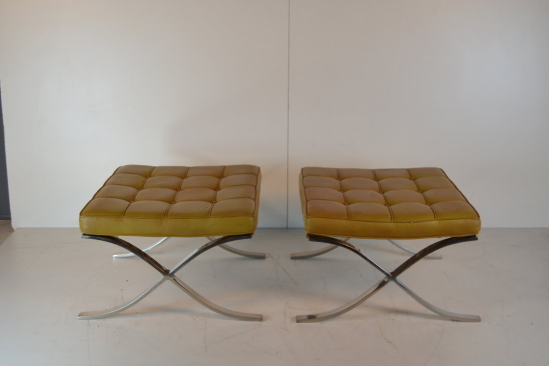 Mies Van Der Rohe for Knoll "Barcelona" stools: In leather with labels