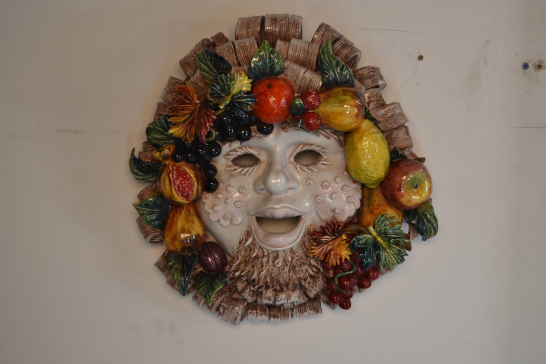 Large Italian Majolica surreal wall mounted mask: Large Italian Majolica surreal wall mounted mask