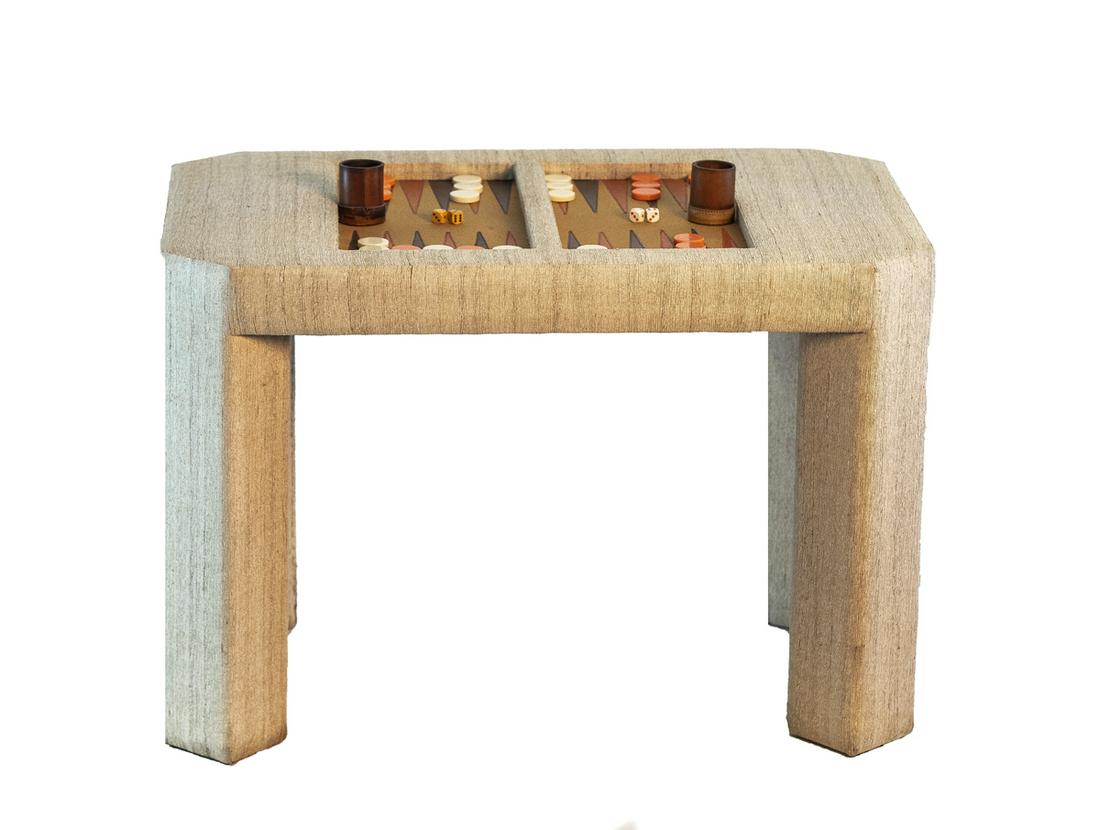 Karl Springer backgammon table, cloth-wrapped frame (1 of 5)