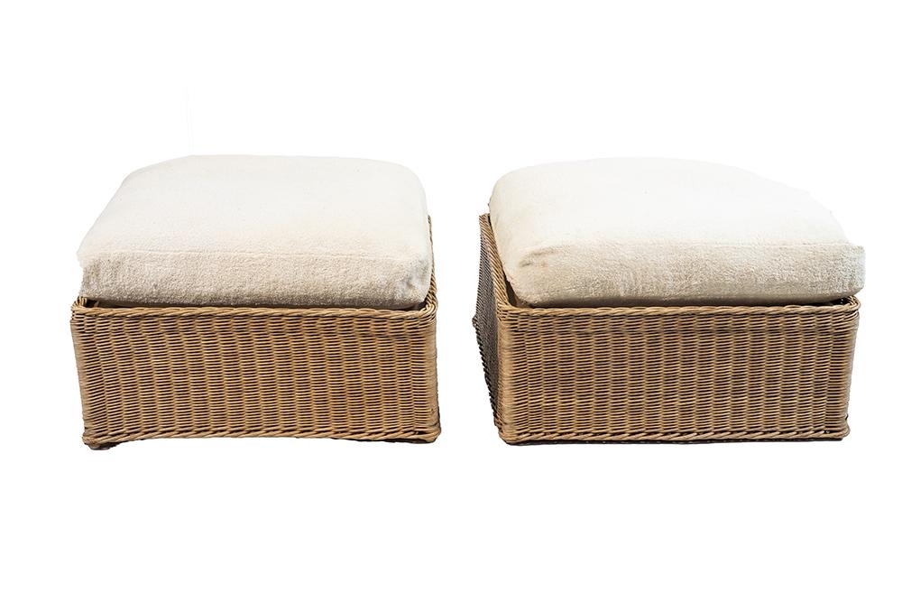 Michael Taylor Wicker Ottomans, Pair (1 of 1)
