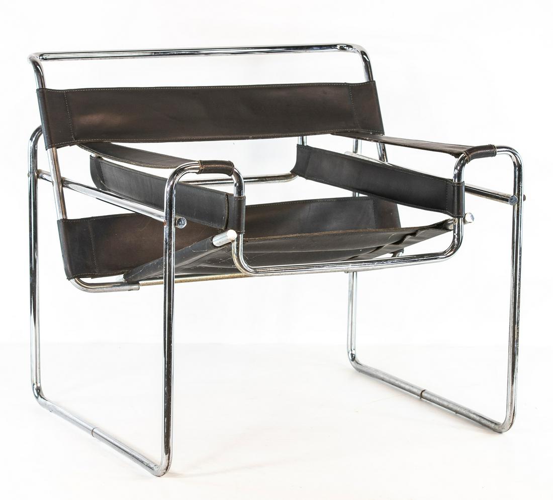 Marcel Breuer Wassily chair, by Knoll: Marcel Breuer Wassily chair, by Knoll, 1960s-70s, attribution?, original black leather, chromed steel, unsigned, 30"w x 30"h