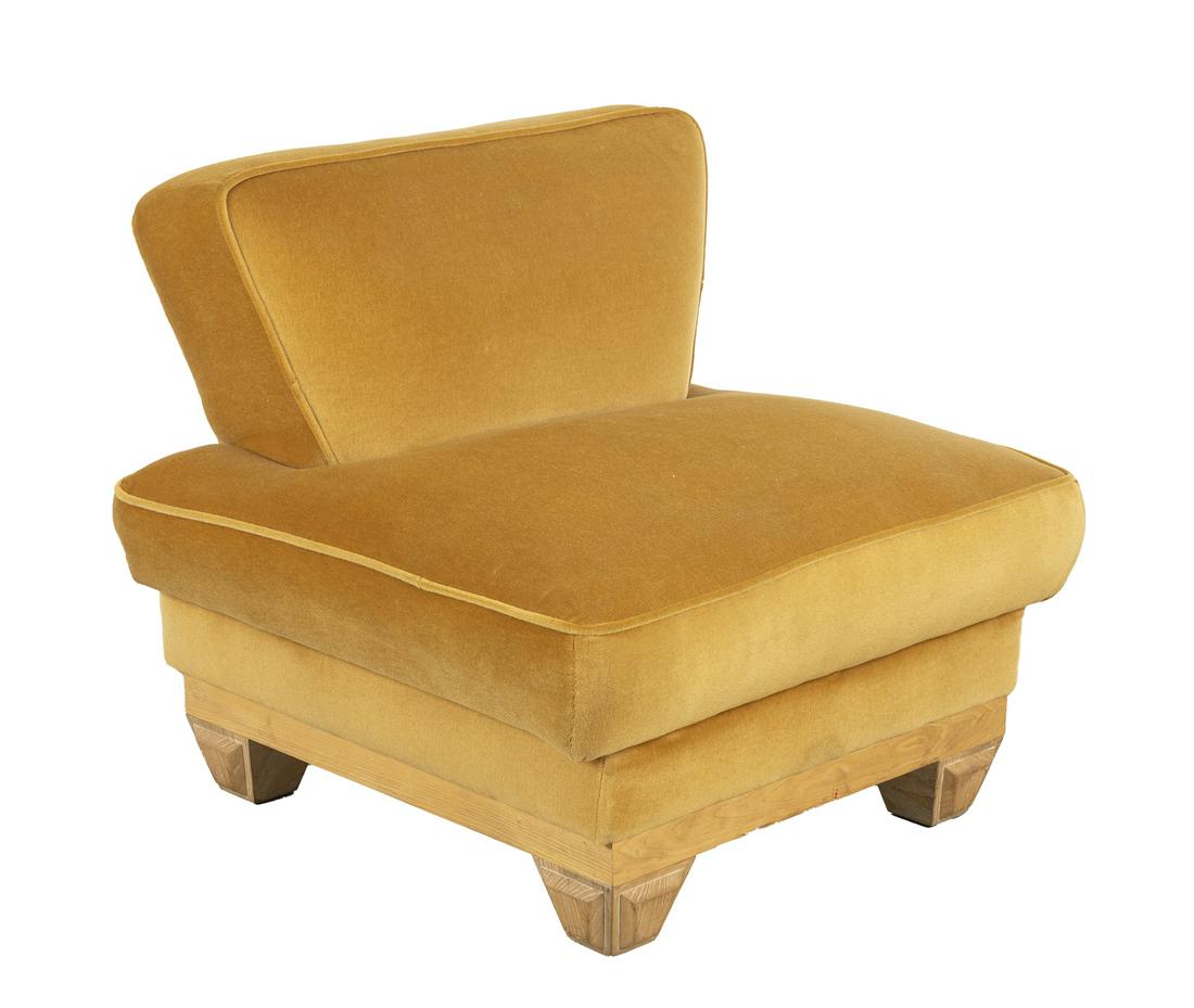 James Mont Gold Armchair: Gold Mohair 32H x 36W x 38D