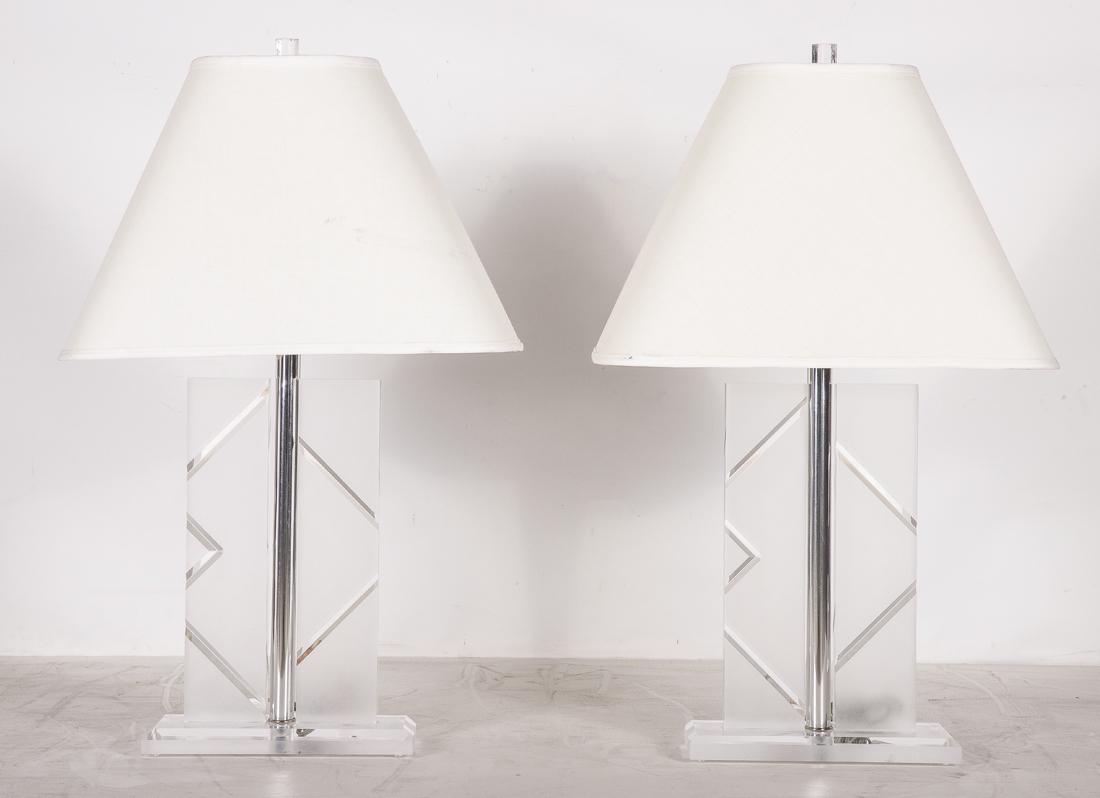 Pair Karl Springer Style Lucite Lamps (1 of 1)