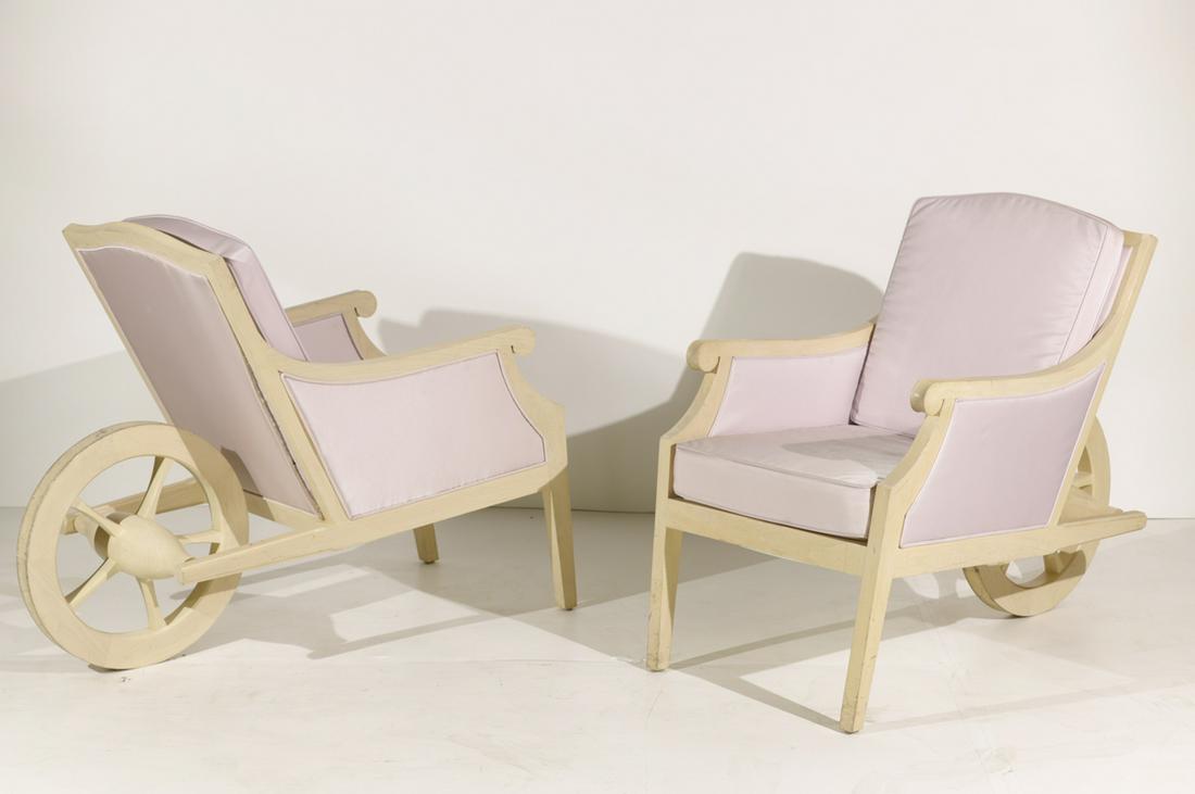 Philippe Starck "Man Ray Chairs, Pair: Pair of Philippe Starck "Man Ray" Chairs from the Clift Hotel, San Francisco, 33"h x 32"w x 44"d, original finish and uphostery