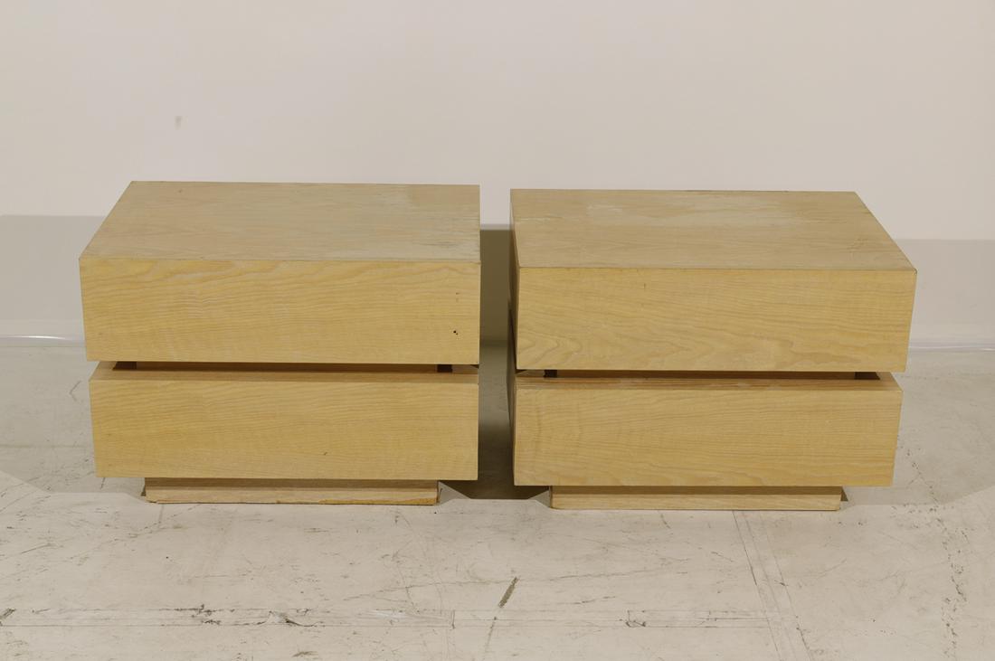 Pair Creative Elegance Night Tables: Creative Elegance pair of end tables or night tables. Made in California. White Oak with the original cerused finish. 20"h x 27.5"w x 19"d