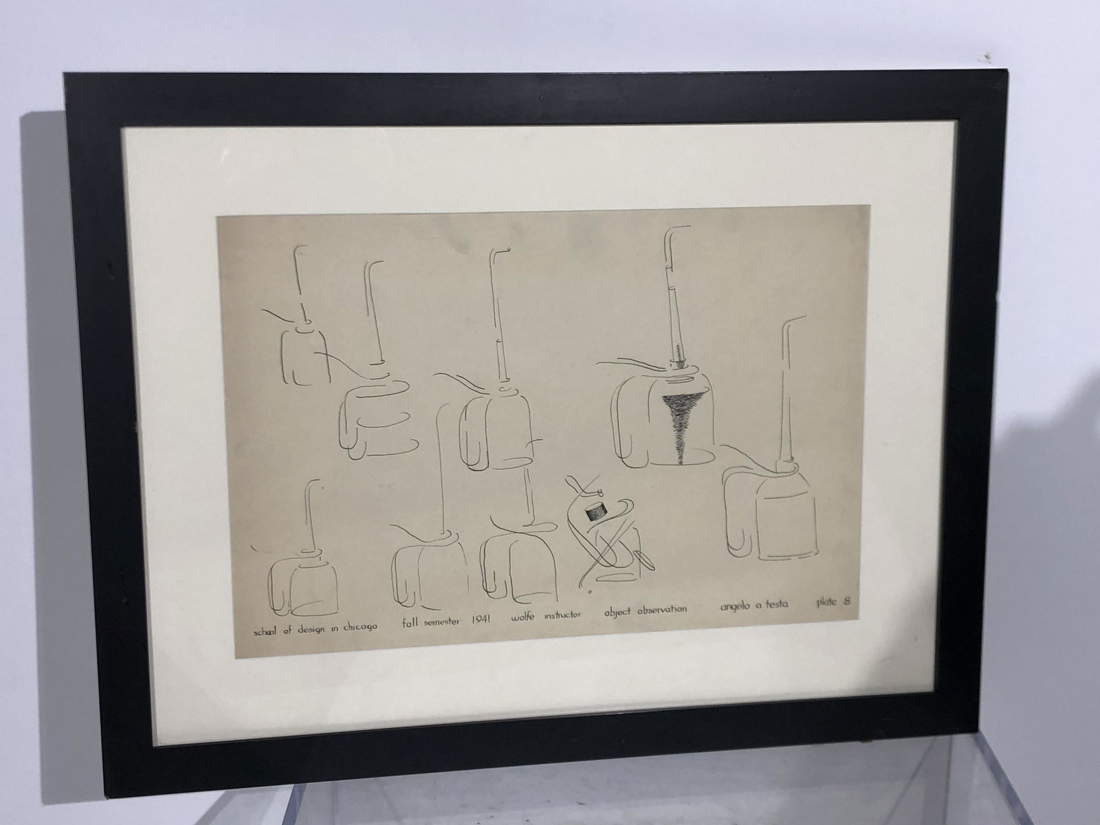 Angelo Testa Drawing: Angelo Testa Drawing 1941 Chicago School Design, Oil Can, framed