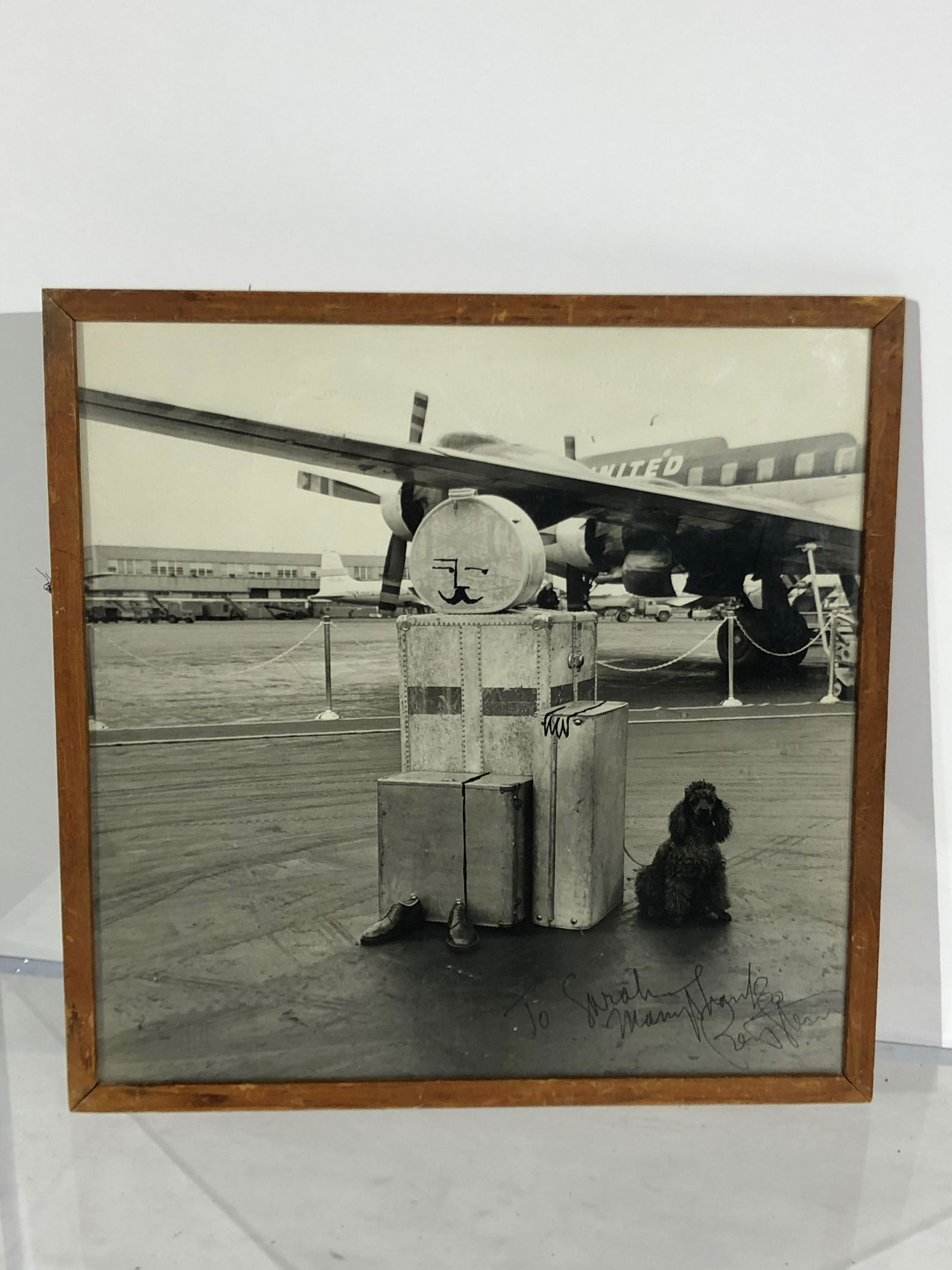 Unique Bert Stern Photograph, "Luggage Man": Unique Original Bert Stern Photo, "Luggage Man", signed and dedicated lower right, "To Sarah Many Thanks Bert Stern", framed, framed size is 14" x 14"