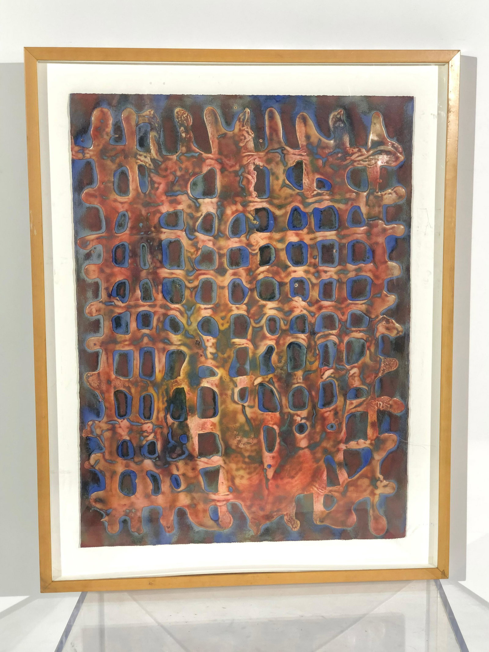 Roger Weik Encaustic, "Judgement" 2002: Roger Weik Encaustic, "Judgement" 2002, encaustic on paper, framed. Framed size: 35" x 27.5". Paper is approximately 29.5" x 22".