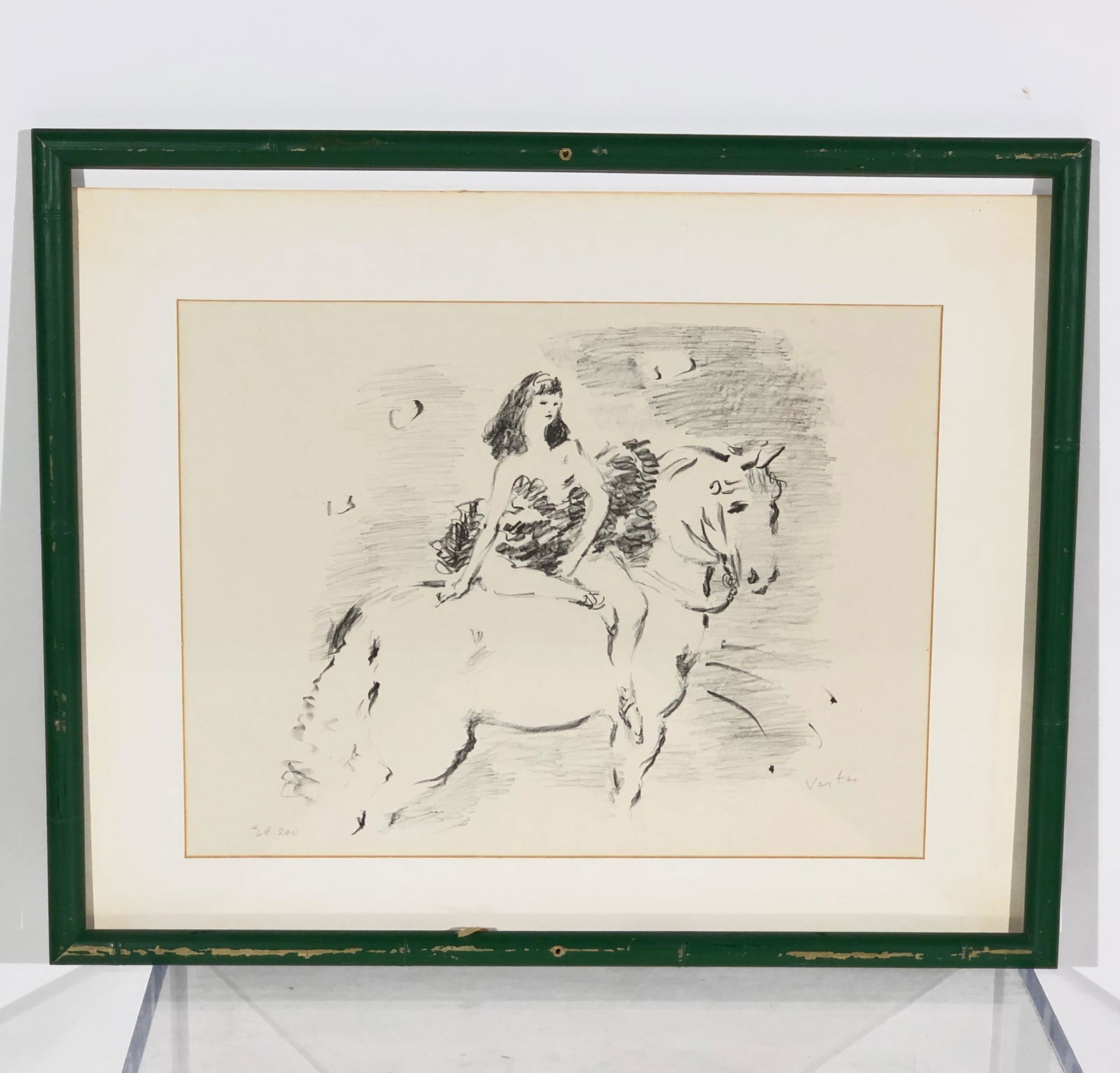 Marcel Vertes Lithograph, Woman on Horseback: Marcel Vertes Lithograph, Woman on Horseback, from the Fairmont Hotel, San Francisco, which was designed by Dorothy Draper, framed