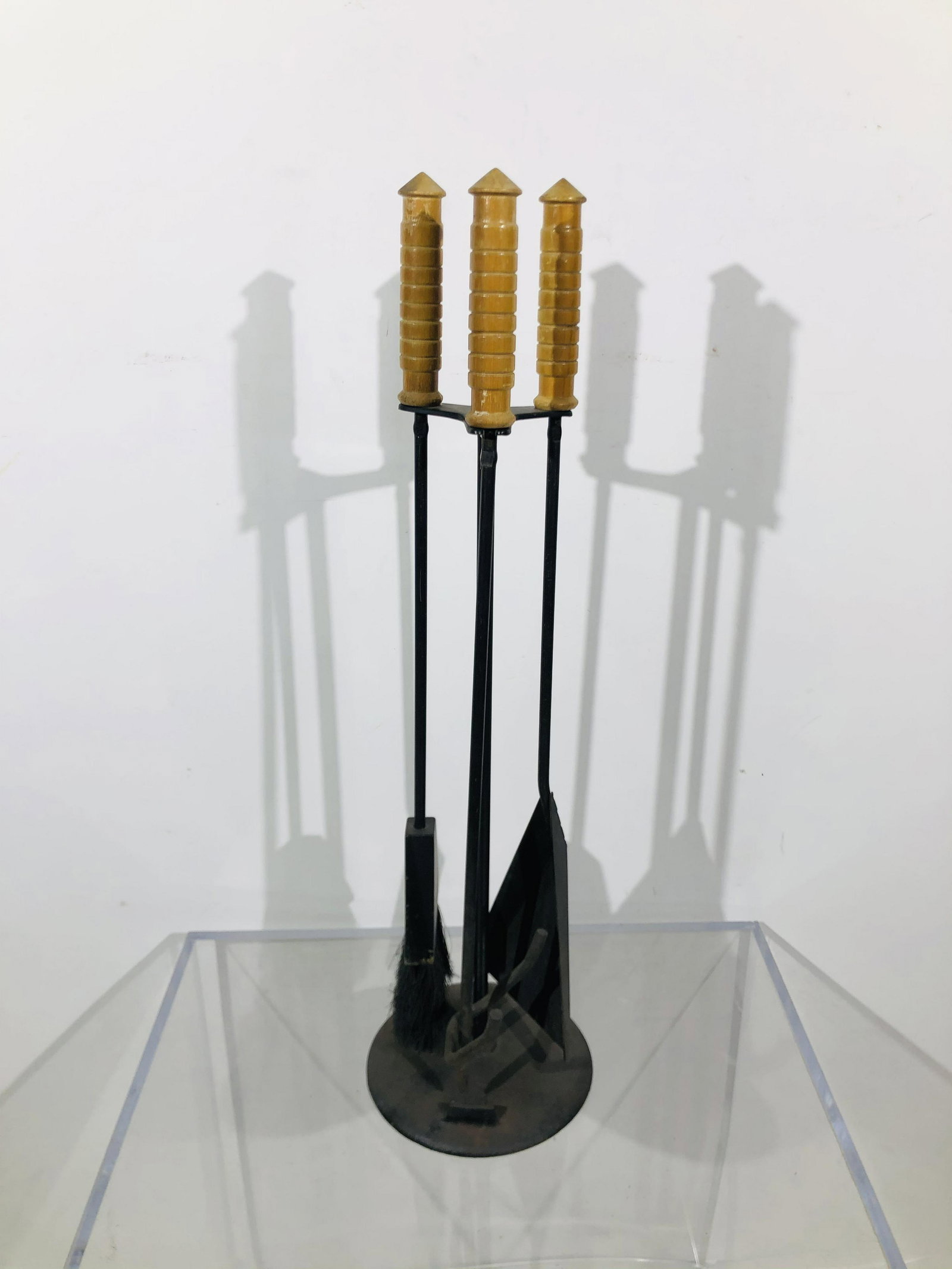 Mid-Century Modern George Nelson Style Fire Tools: Mid-Century Modern George Nelson Style Fire Tools, wood and steel