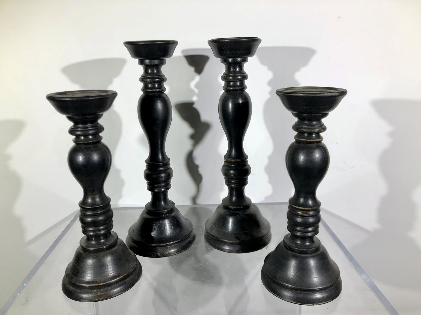 Vintage set of Four Candleholders Ebonized Wood: Vintage set of Four Candleholders Ebonized Wood