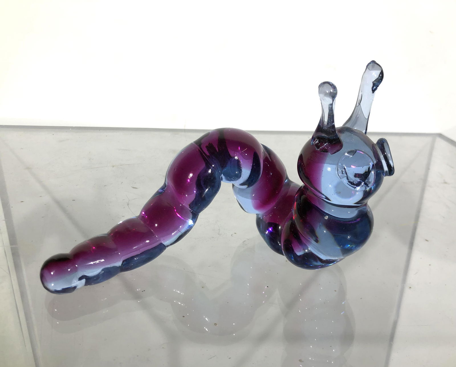 Antonio Da Ros Glass Caterpillar Sculpture: Antonio Da Ros Glass Caterpillar Sculpture, Cenedese, Murano Italy Blue and purple glass