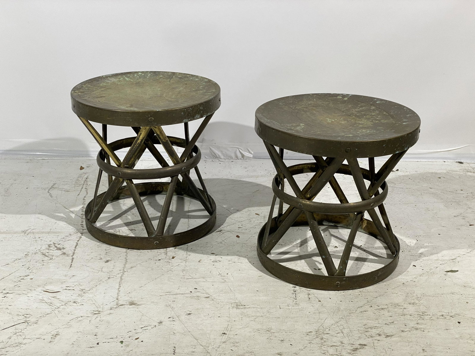 Vintage Brass Garden Stools, Pair: Vintage Brass Garden Stools, Pair