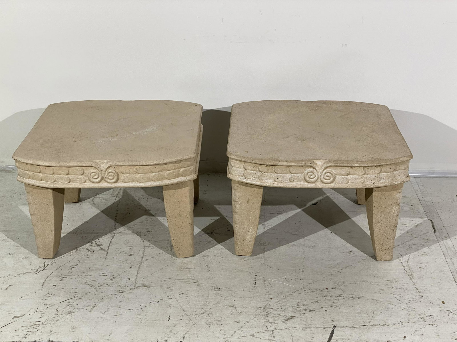Michael Taylor Style Occasional Tables, Two: Faux Stone Look Occasional Tables, Two