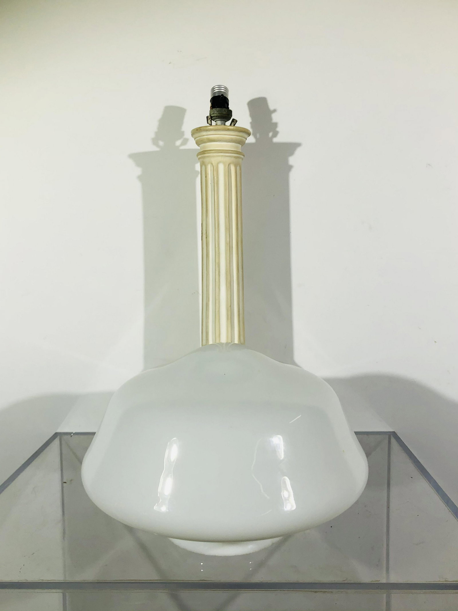 Two Lighting Elements: Two Lighting Elements: a Column form table lamp, and a white glass globe shade (not for use together)