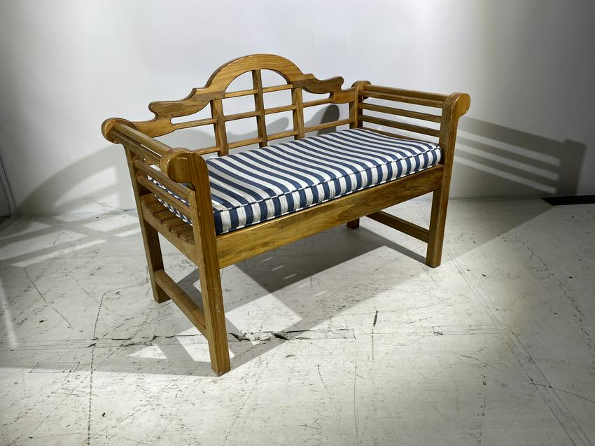 Serge Luytens Wood Garden Bench with Striped Cushion (1 of 2)