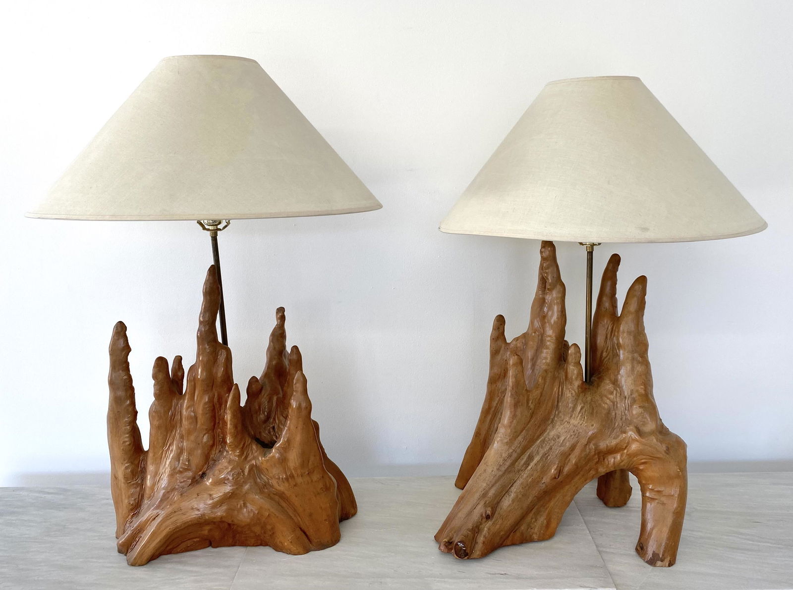 Pair of Large Freeform Wood Table Lamps (1 of 3)