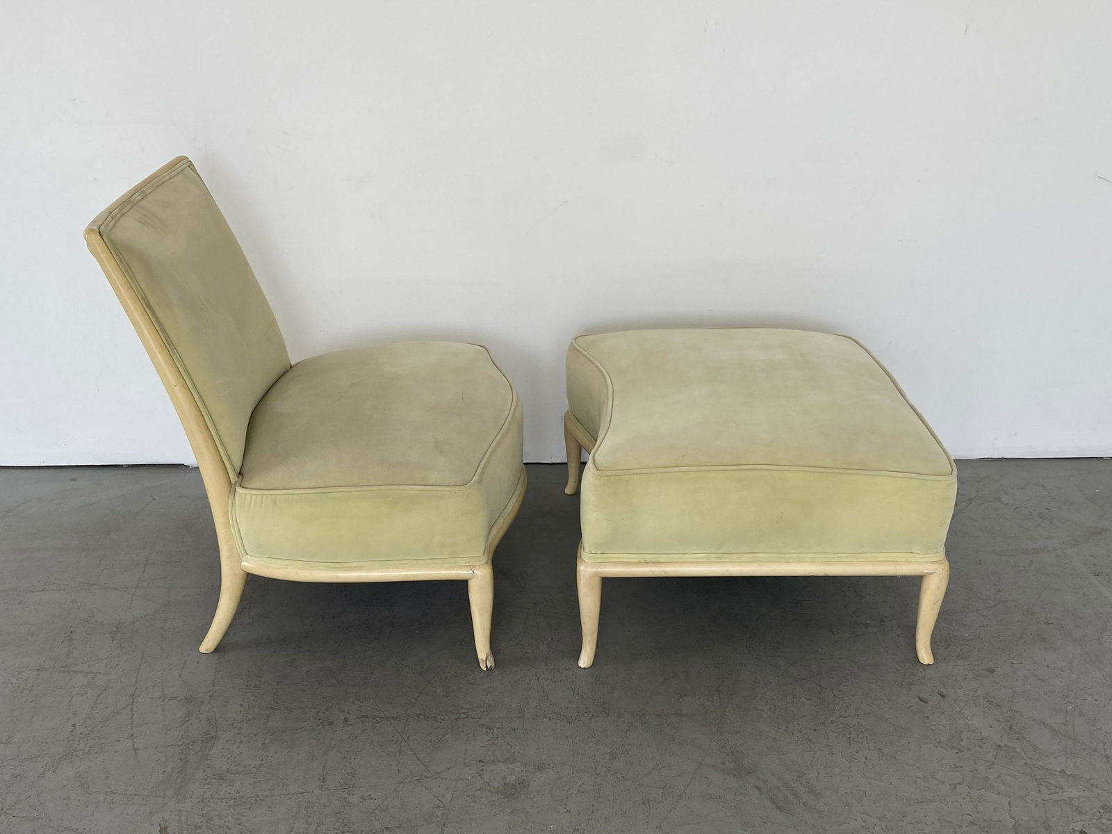 Rare Robsjohn Gibbings Slipper Chair and Ottoman (1 of 4)