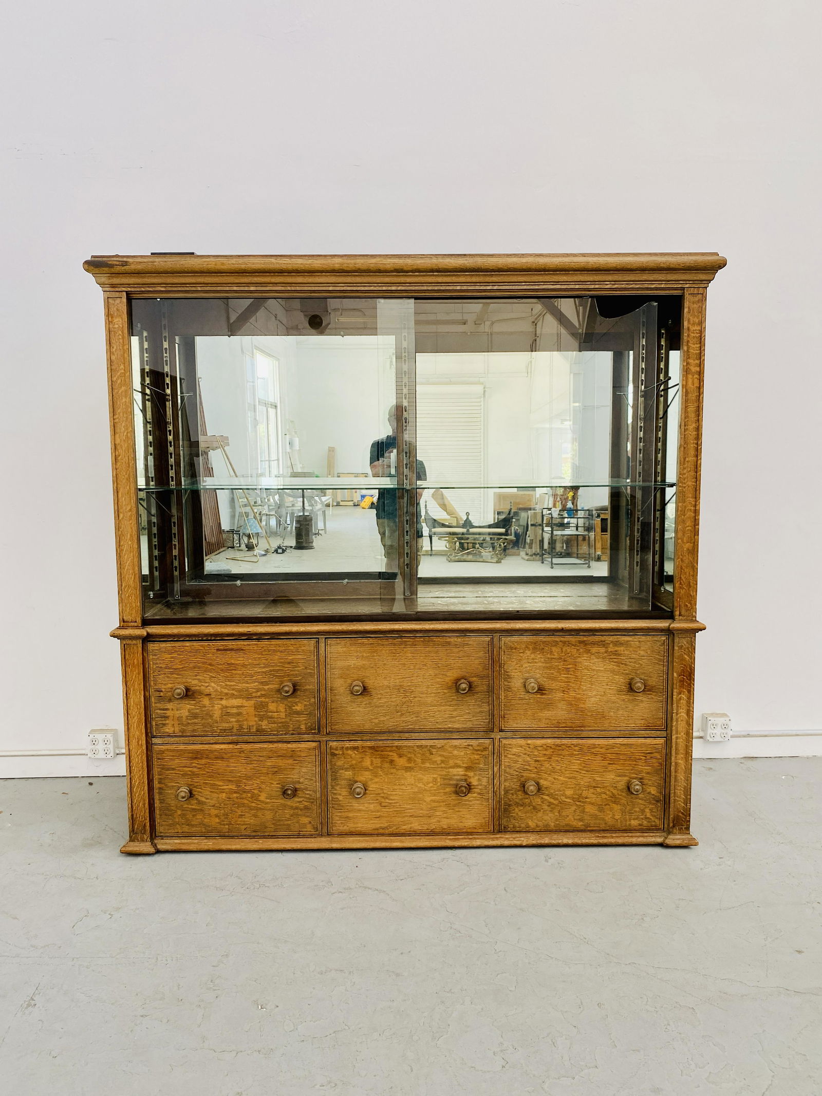 Antique Oak Display Cabinet (1 of 1)