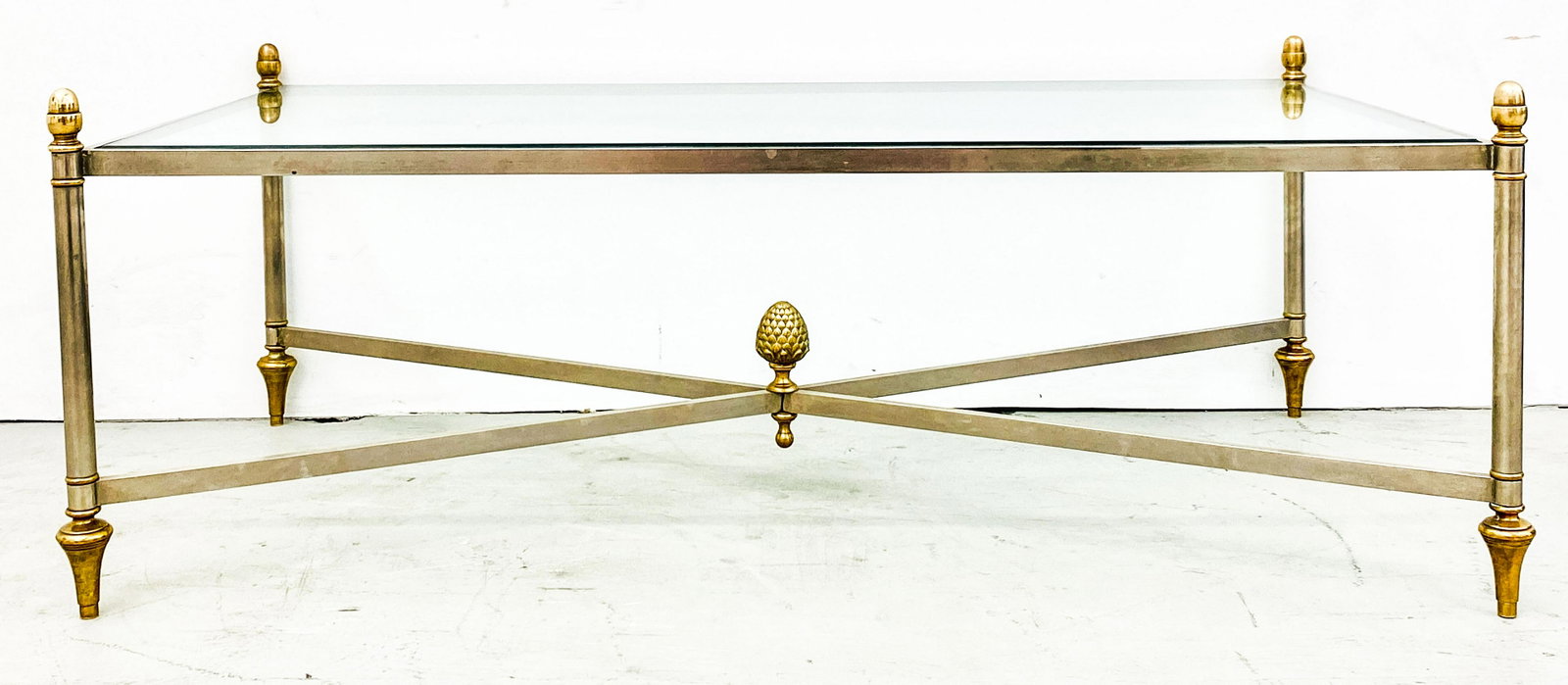 Maison Jansen Steel and Brass Cocktail Table: 16H x 42W x 22D