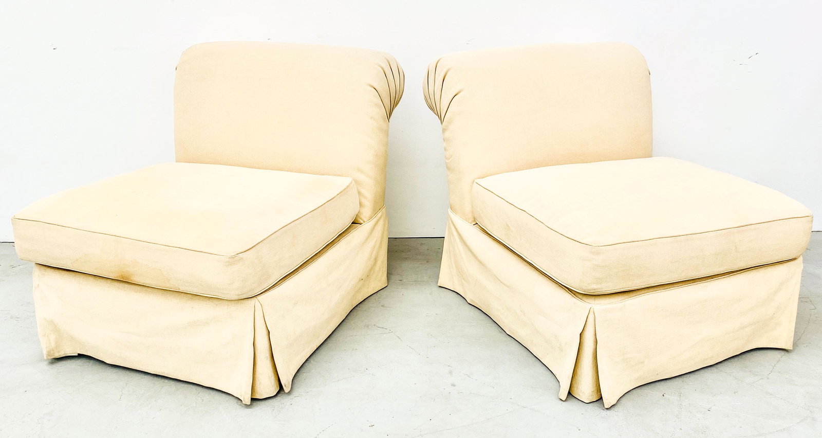 Billy Baldwin Style Slipper Chairs: 34H x 34W x 36D